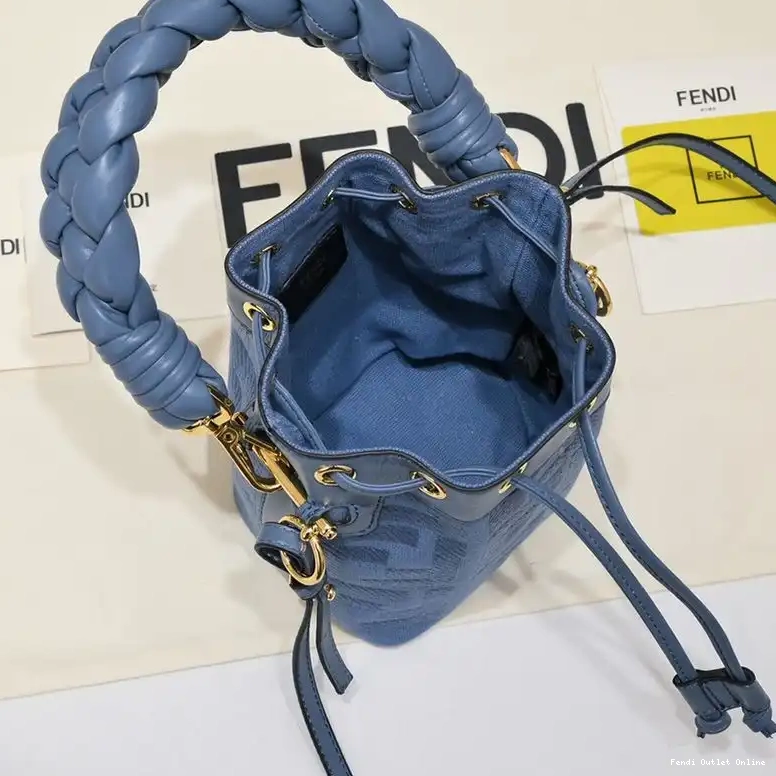 Affordable Tresor FF Handle Bucket Blue Mon In Motif Mini Canvas with Fendi Woven Bag 0414